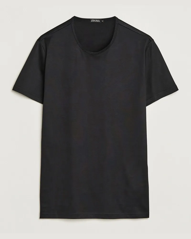 Ermenegildo Zegna Filoscozia Pure Cotton Round Neck T-Shirt Black Schwarz