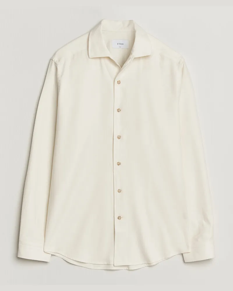 Eton Casual Fit One Piece Collar Flannel Shirt Off White Weiß