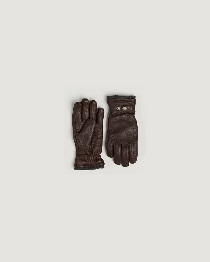 Hestra Utsjö Fleece Lined Buckle Elkskin Glove Espresso Braun