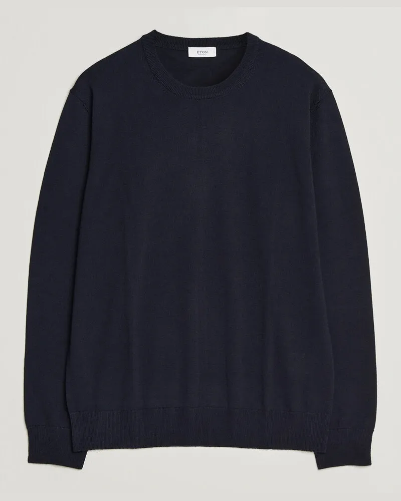 Eton Merino Wool Knitted Crew Neck Navy Blue Blau