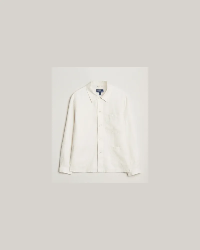 Ralph Lauren Chore Linen Shirt Jacket Antique Cream Weiß