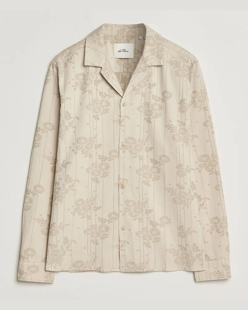 LES DEUX Jasper Flower Jaquard Shirt Oyster Grey/White Beige