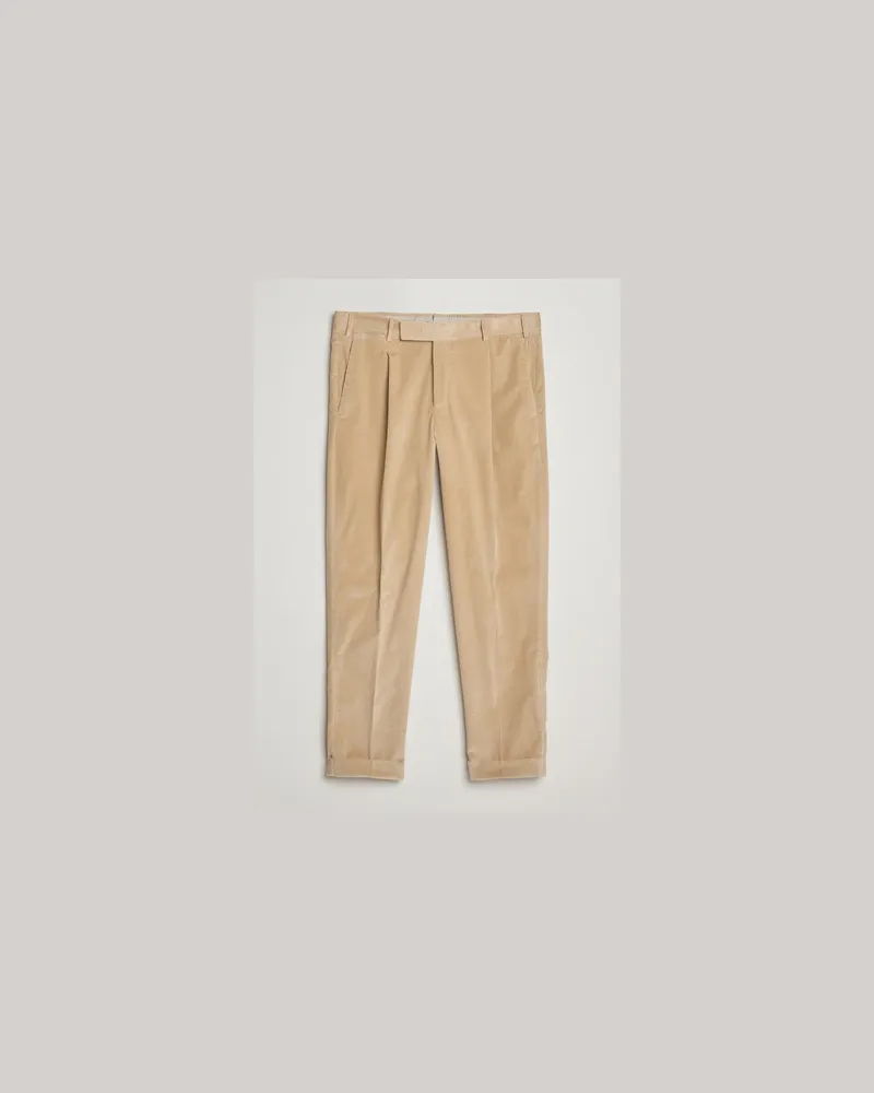 Pantaloni Torino Slim Fit Pleated Corduroy Trousers Light Beige Beige
