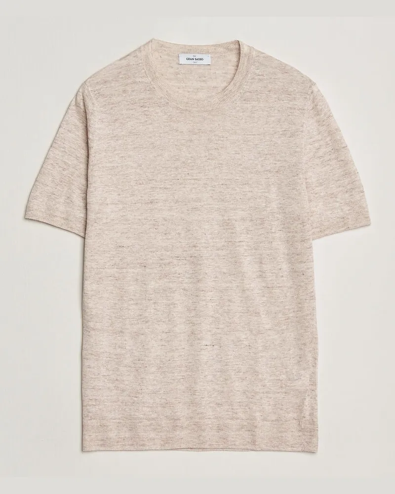 Gran Sasso Washed Knitted Linen T-Shirt Beige Melange Beige
