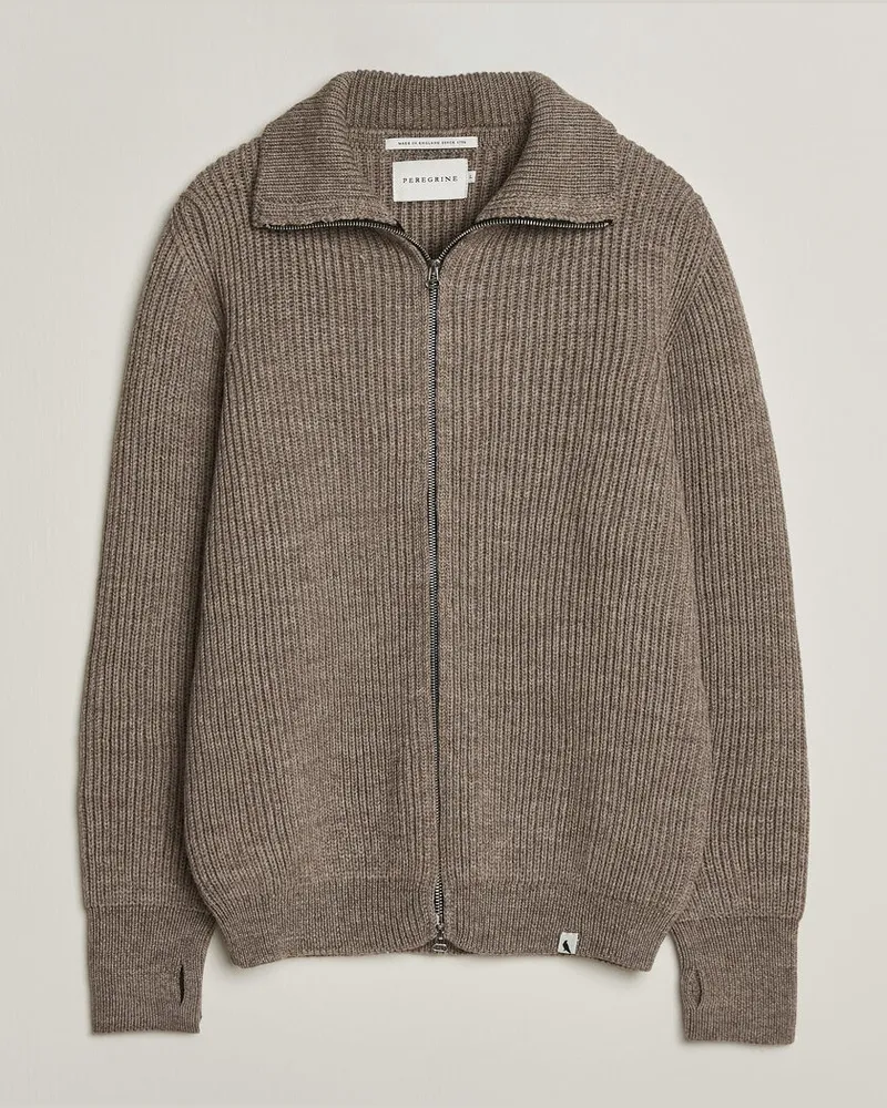 Peregrine Fisherman Merino Zip Cardigan Light Brown Braun