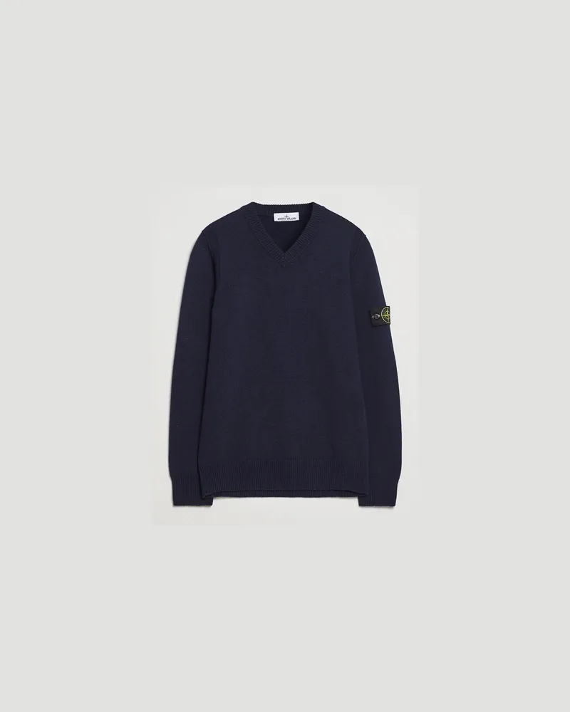 Stone Island Knitted Lambswool V-Neck Navy Blau