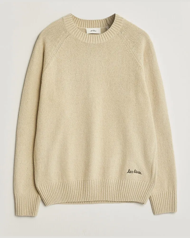 LES DEUX Brad Knitted Roundneck Oyster Grey/White Weiß