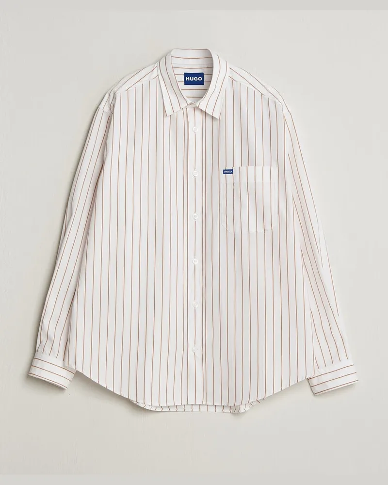 HUGO BOSS Ebalto Striped Cotton Shirt Light Orange Orange