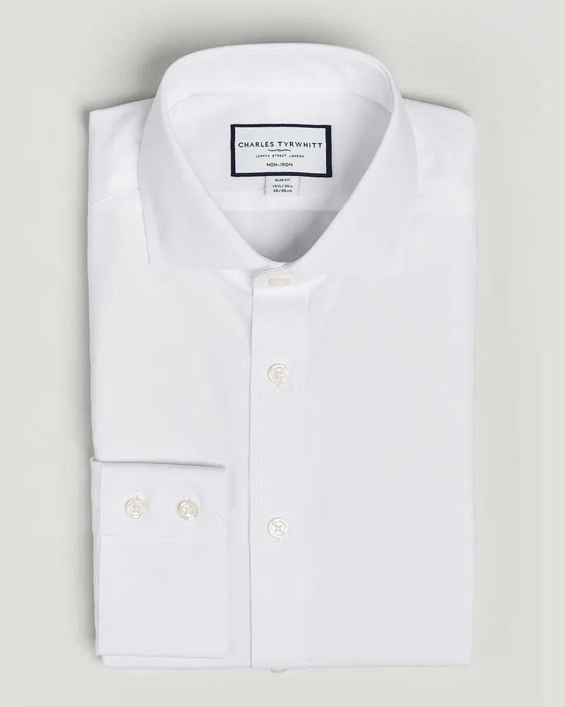 Charles Tyrwhitt Slim Fit Non Iron Poplin Cut Away Shirt White Weiß
