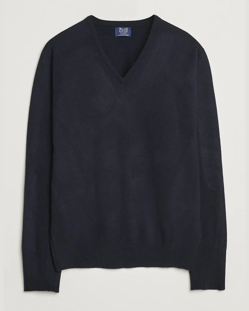 William Lockie Rob Lambswool V-Neck Navy Blau