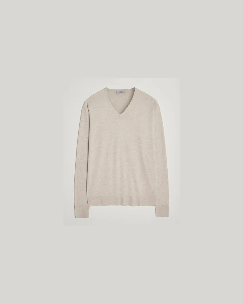 John Smedley Bobby Extra Fine Merino V-Neck Pullover Grey Fleece Beige