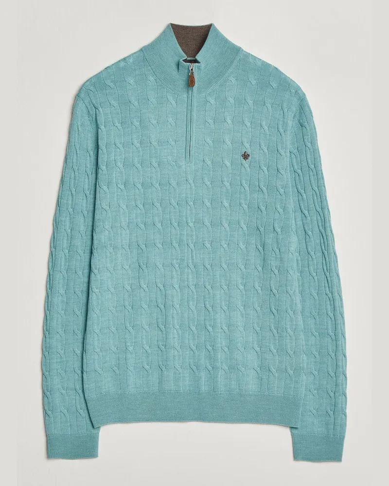 Morris Merino Cable Half Zip Ocean Blue Blau