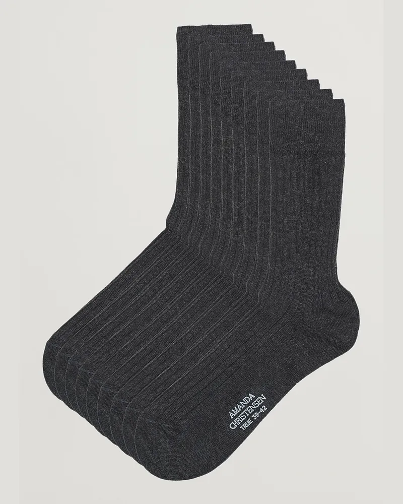 Amanda Christensen 9-Pack True Cotton Ribbed Socks Antracite Melange 