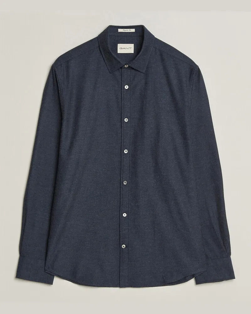 Gant Regular Fit Flannel Shirt Dark Navy Melange Blau