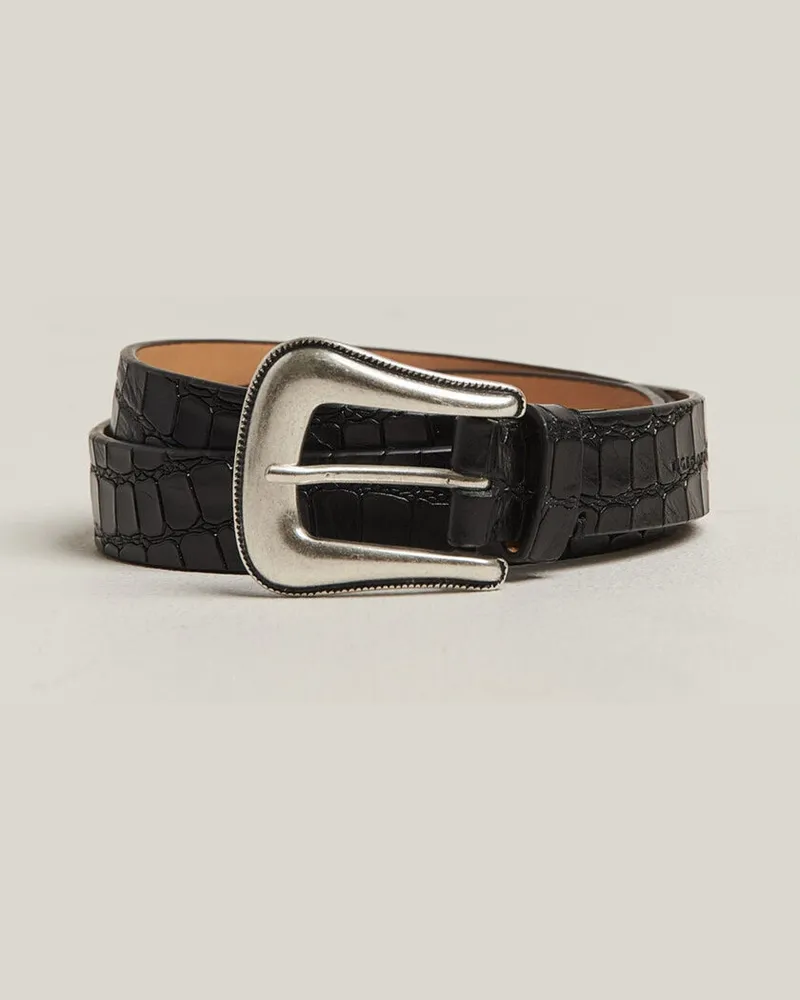 Tiger of Sweden Ecus Structured Leather Western Belt Black Schwarz
