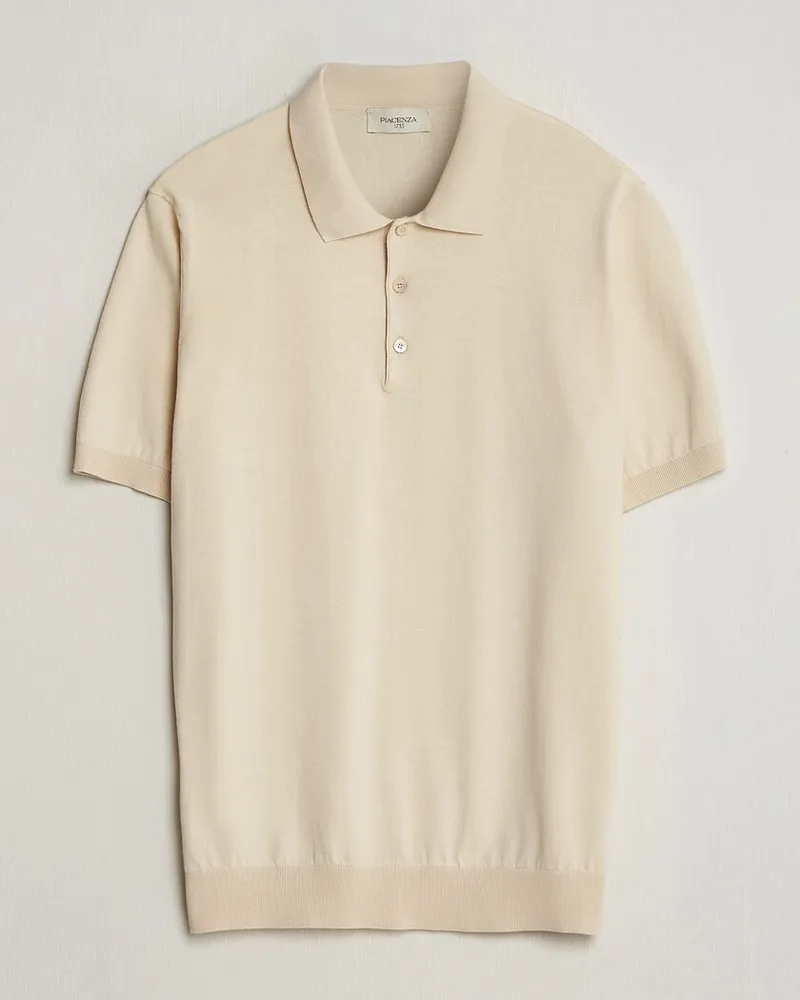 Piacenza Cashmere Short Sleeve Knitted Polo Off White Weiß