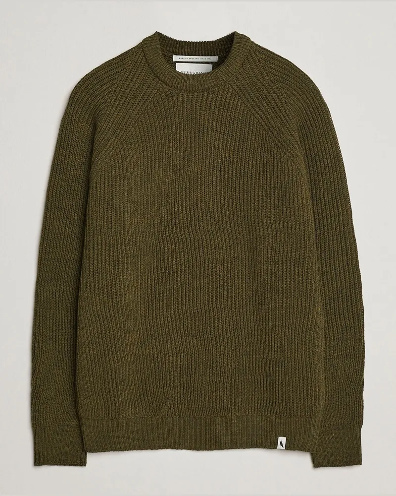 Peregrine Ford Knitted Wool Jumper Olive Grün
