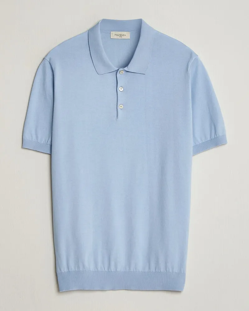 Piacenza Cashmere Short Sleeve Knitted Polo Light Blue Blau