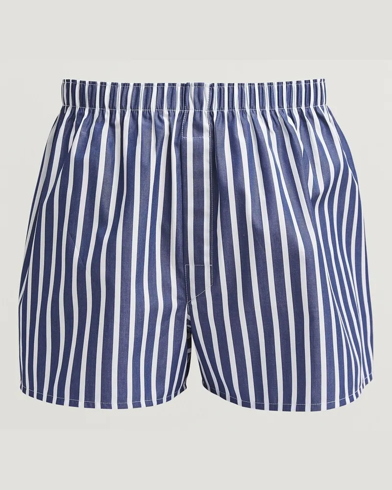 Sunspel Classic Woven Cotton Boxer Shorts Navy/White Stripe Blau