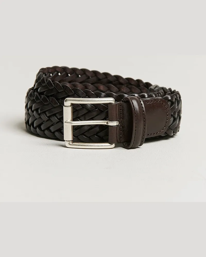 Anderson's Woven Leather 3,5 cm Belt Dark Brown Braun