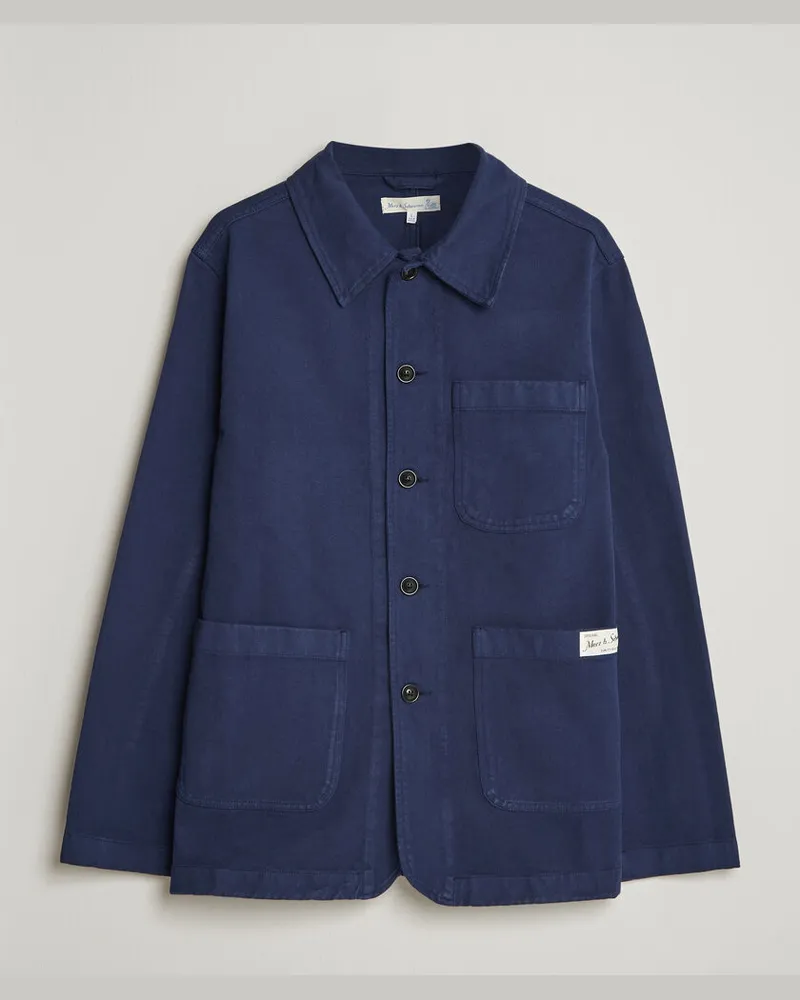 Merz b. Schwanen Worker Cotton Twill Overshirt Ink Blue Blau