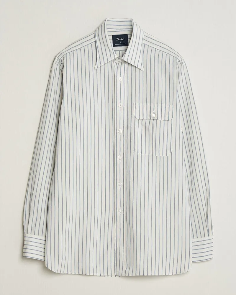 Drake's Drake One Pocket Halo Stripe Shirt White Weiß