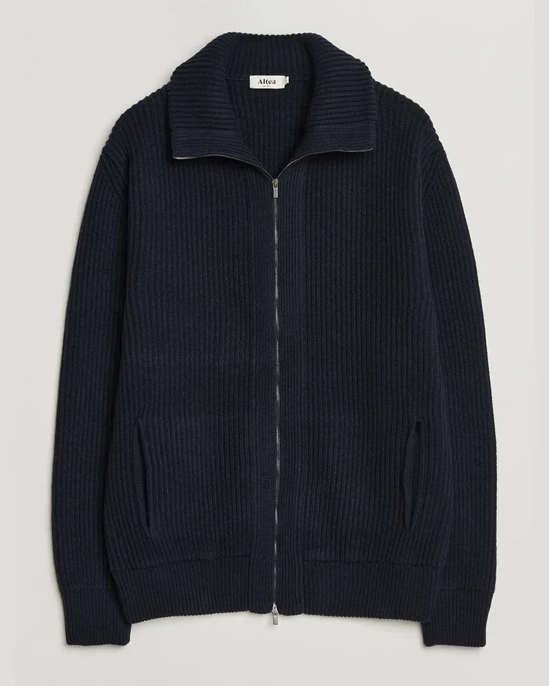 Altea Rib Wool Bomber Cardigan Navy Blau