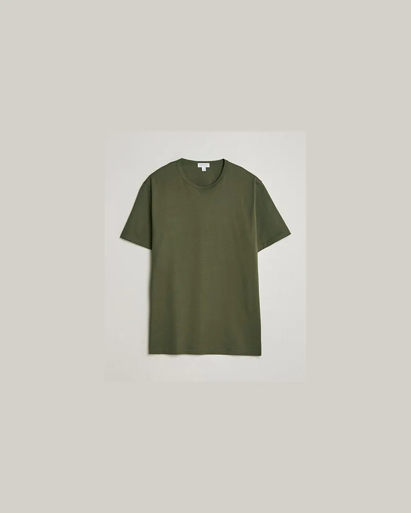 Sunspel Crew Neck Q82 Cotton T-Shirt Deep Olive Grün