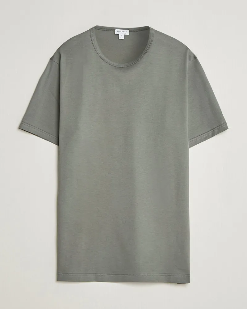 Sunspel Crew Neck Q82 Cotton T-Shirt Fossil Grey Grau