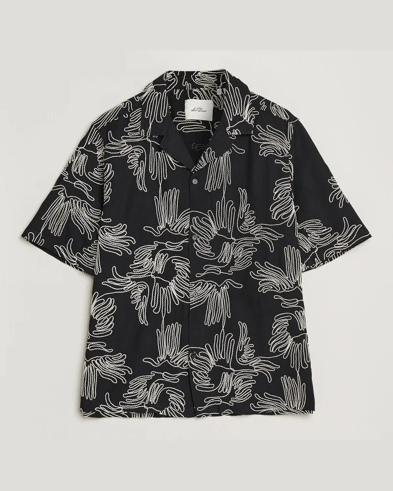LES DEUX Liam AOE Flower Short Sleeve Shirt Black Schwarz