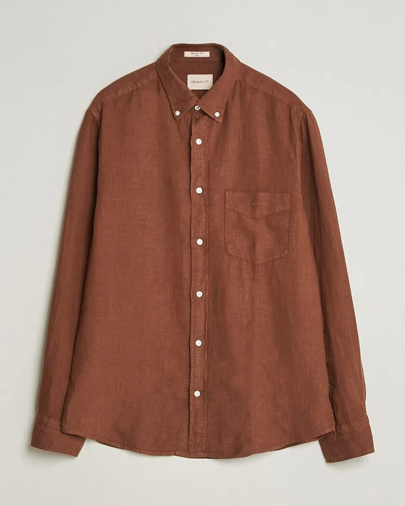 Gant Regular Fit Garment Dyed Linen Shirt Mahogany Brown Braun