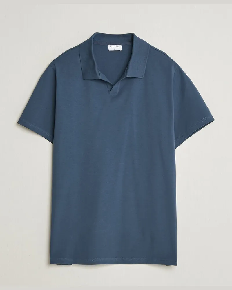 Filippa K Soft Lycra Polo T-Shirt Stone Blue Blau