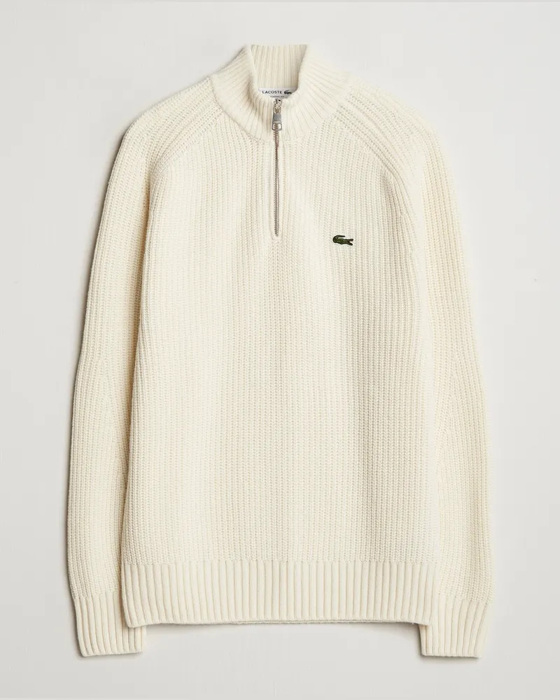 Lacoste Heavy Knitted Wool Half Zip Lapland Weiß