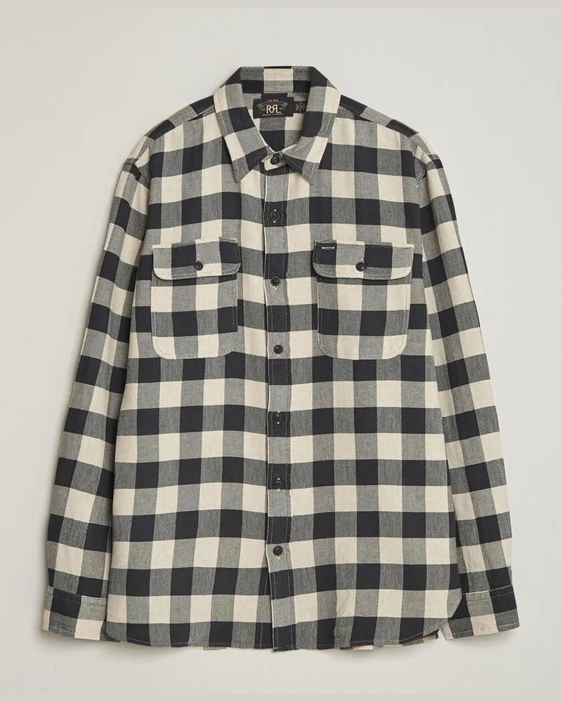 RRL Matlock Plaid Shirt Black/Cream Schwarz