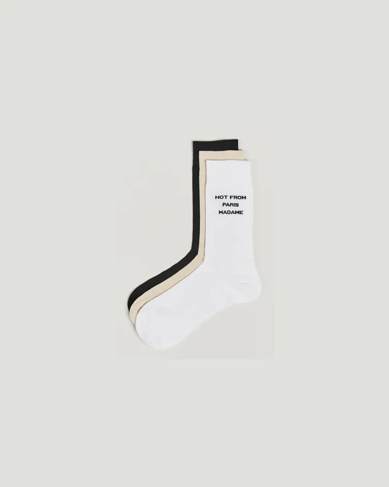 Drôle de Monsieur 3-Pack Slogan Socks Black/White/Mastic Weiß