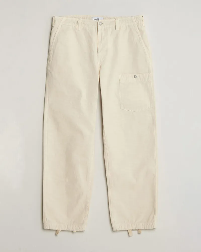Stone Island Marina Cotton Twill Trousers Ivory Weiß