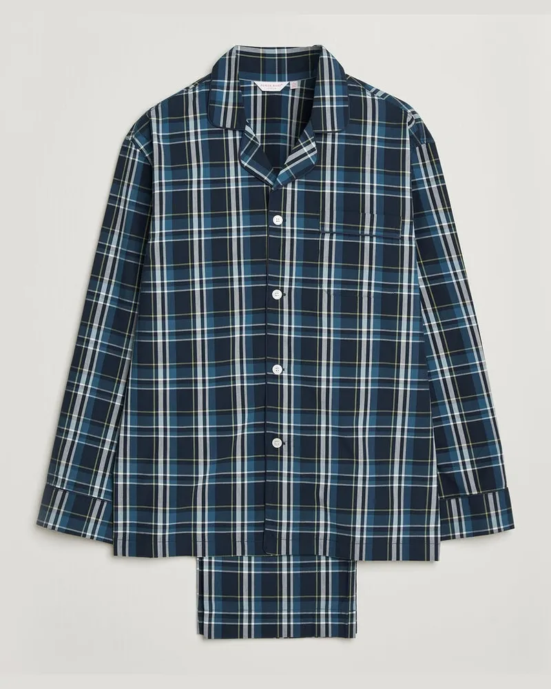 Derek Rose Piped Checked Cotton Pyjama Set Navy Mehrfarbig