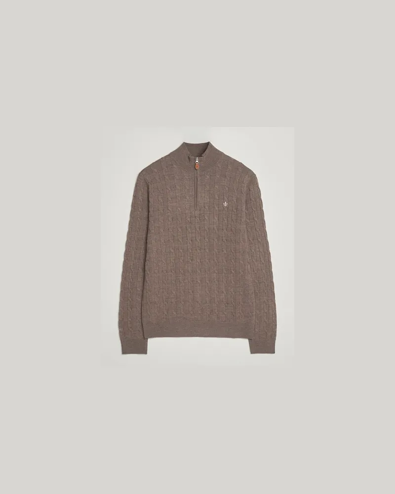 Morris Merino Cable Half Zip Light Brown Braun