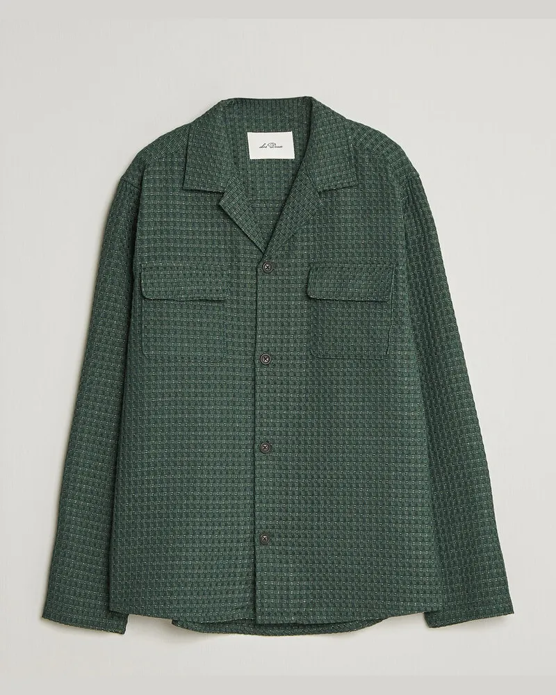 LES DEUX Check Seersucker Overshirt Pine Green Grün