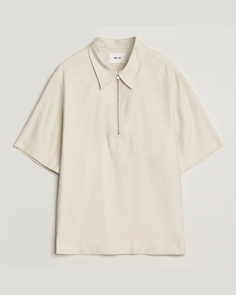 NN 07 Bruno Linen/Viscose Half Zip Polo Ivory Beige