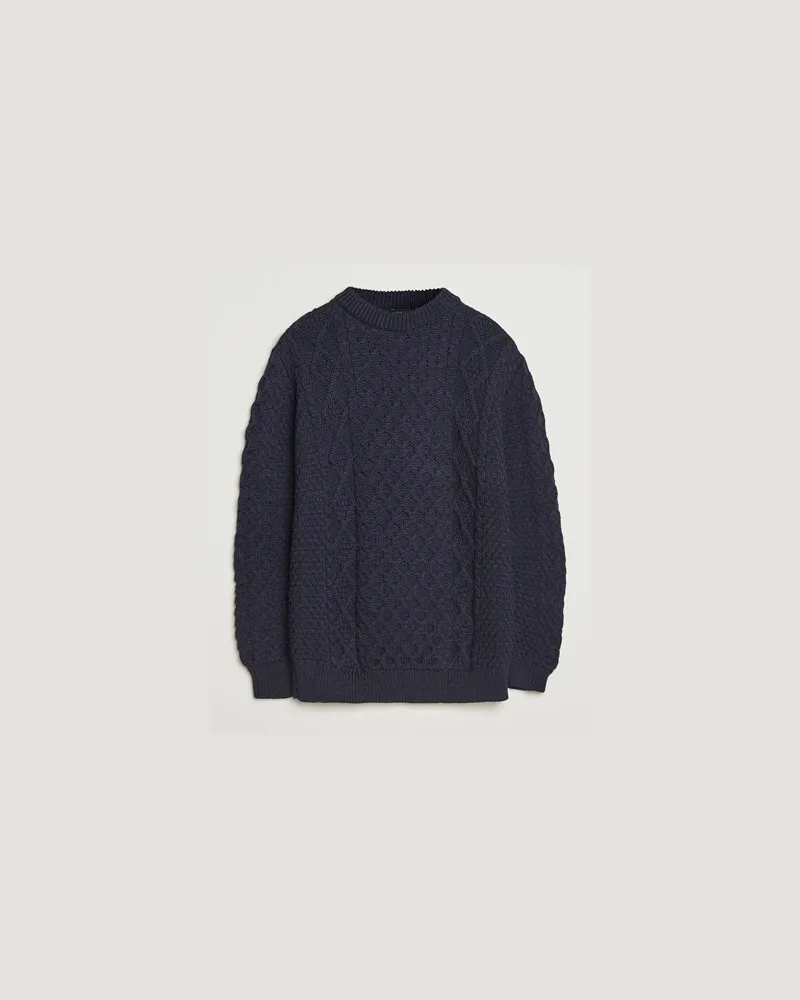 Gloverall Aran Wool Knitted Sweater Navy Blau