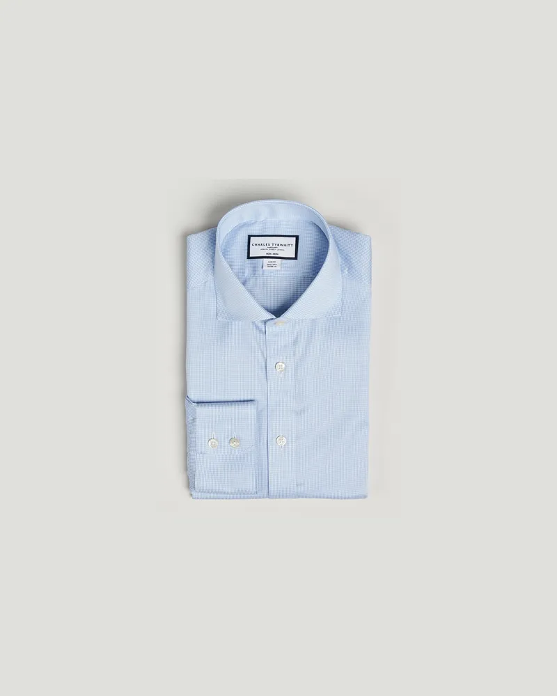 Charles Tyrwhitt Slim Fit Non Iron Puppytooth Shirt Sky Blue Blau