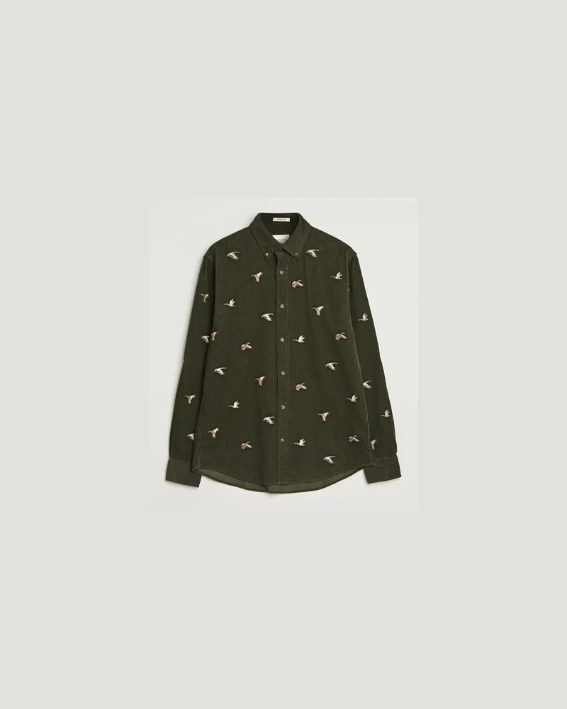 Gant Regular Fit Embroidered Corduroy Shirt Green Lagoon Grün