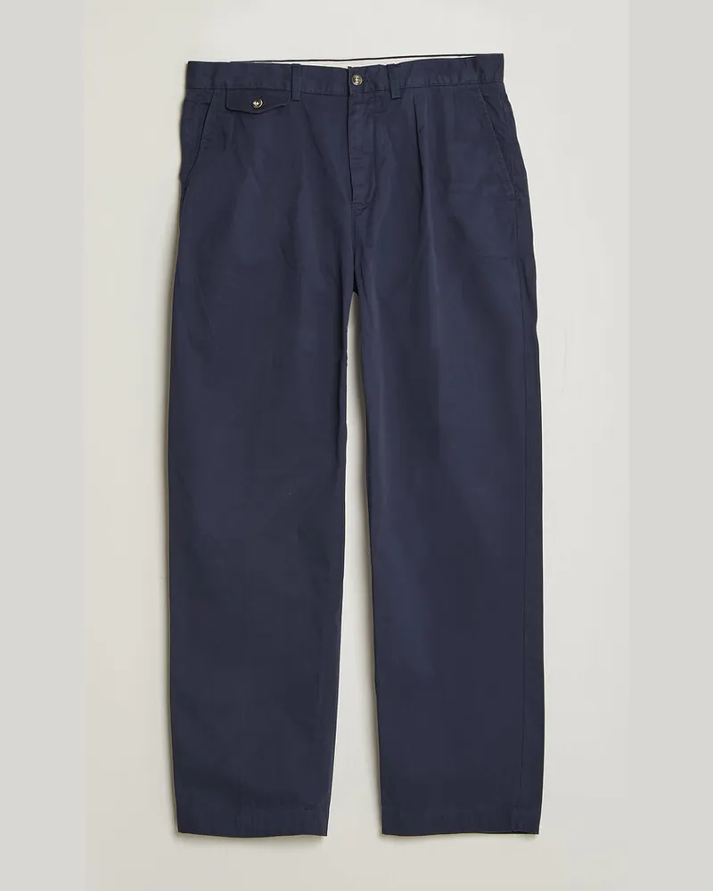 Gant Relaxed Fit Pleated Cotton Twill Pants Evening Blue Blau