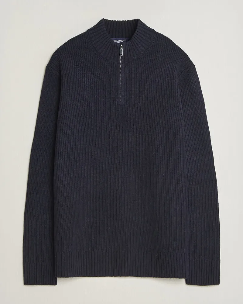 Charles Tyrwhitt Chunky Merino Zip Neck Navy Blau