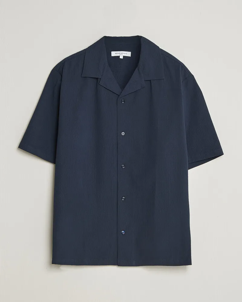 Kitsuné Seersucker Resort Shirt Navy Blau