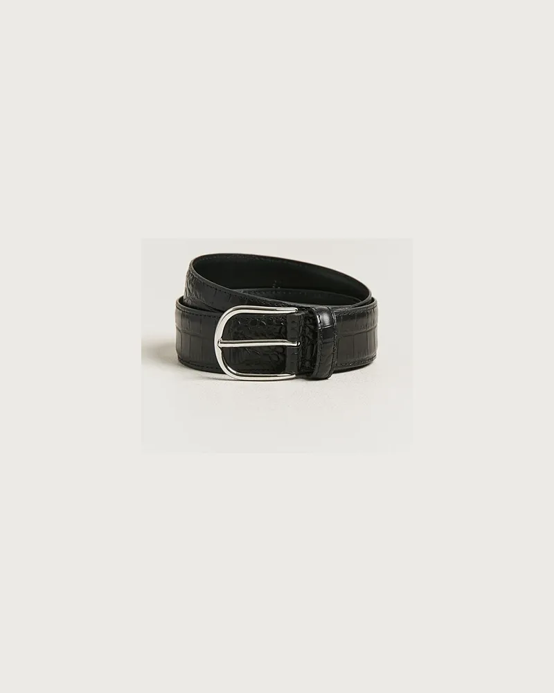 Anderson's Embossed 3,5cm Leather Belt Black Schwarz