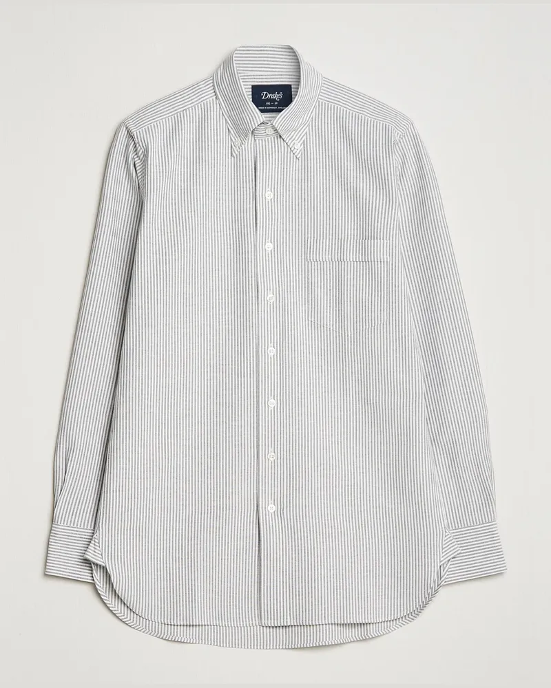 Drake's Striped Button Down Oxford Shirt Black Schwarz