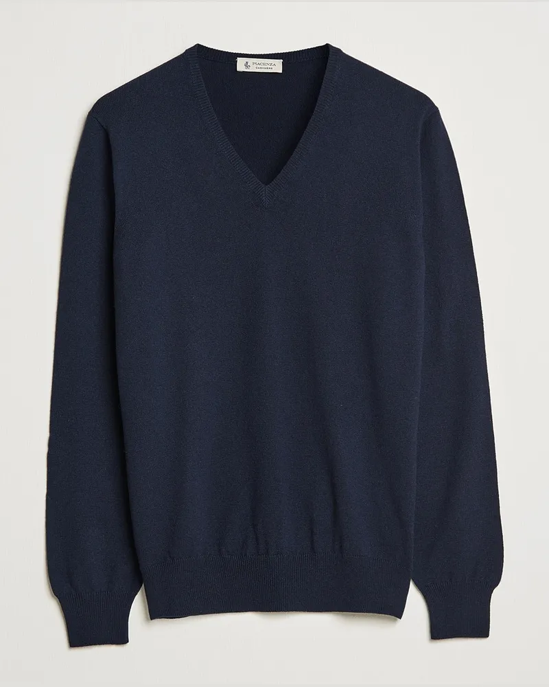Piacenza Cashmere Cashmere V Neck Sweater Navy Blau