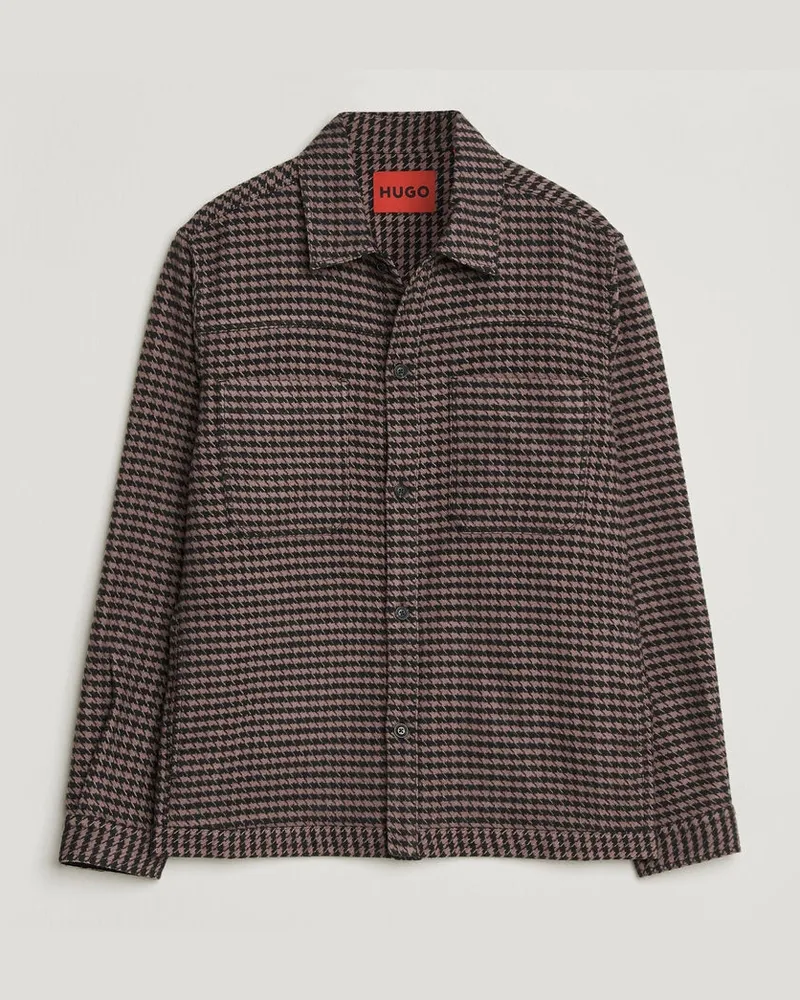 HUGO BOSS Eniri Houndstooth Overshirt Copper Brown Braun
